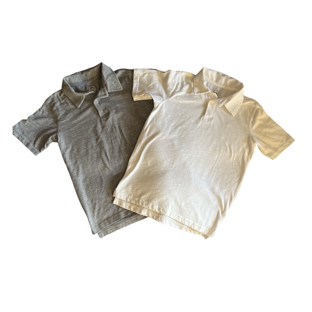 Little boys white and gray polo shirts 2-pack